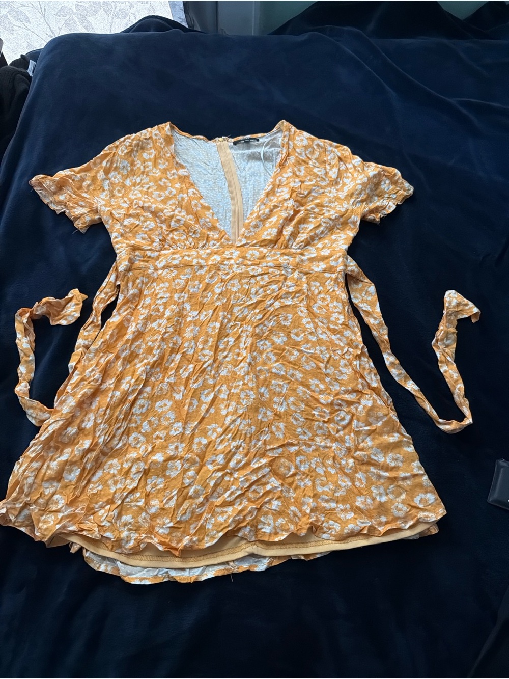 Lulu's Yellow Floral Wrap-Style Casual Dress